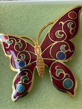 Vintage cloisonné enamel butterfly brooch